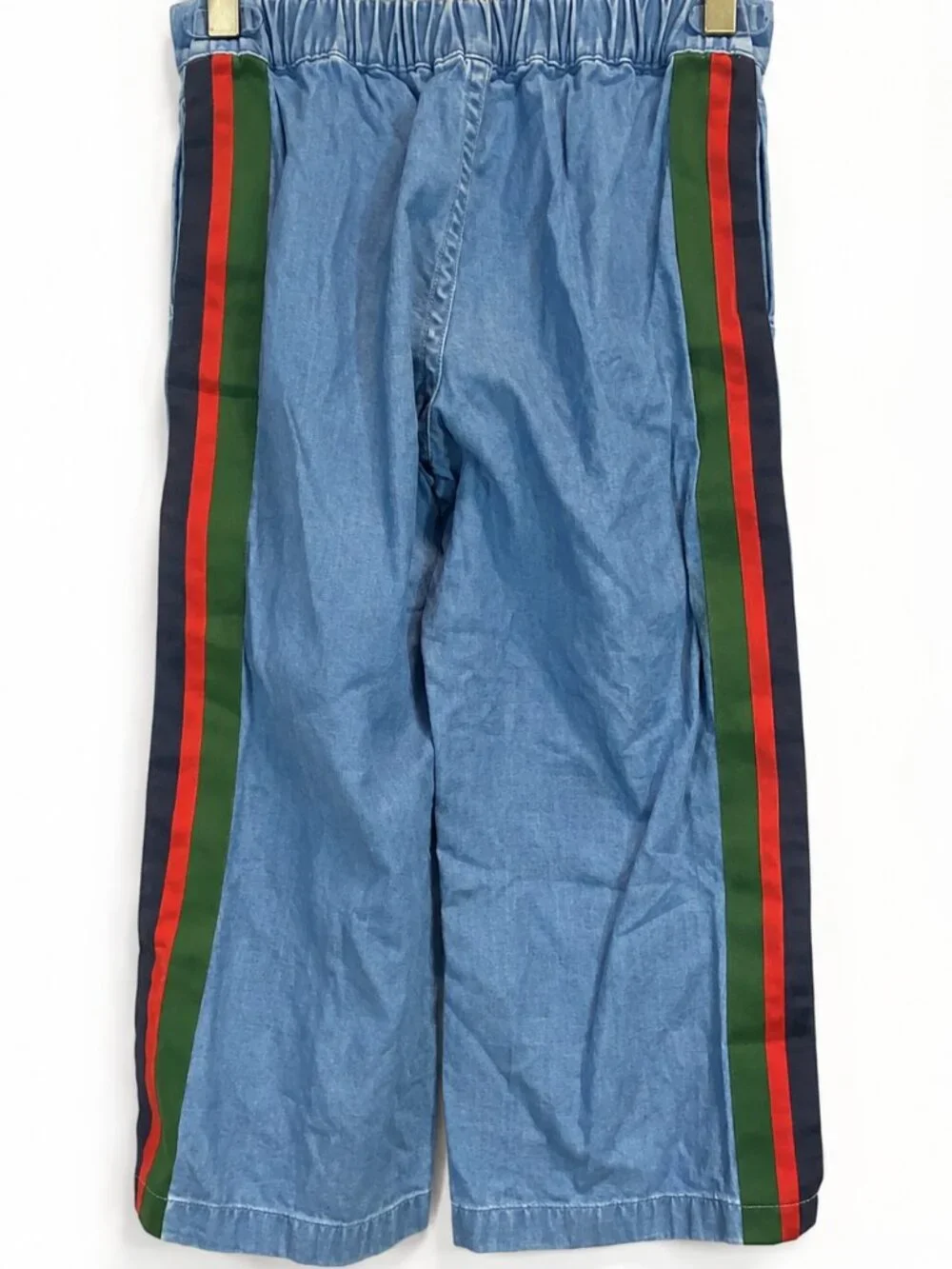 Gucci Kids Blue Denim Web Stripe Wide Leg Jeans Size 8